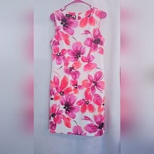 Alex Evenings Pink and White Floral Midi Dress